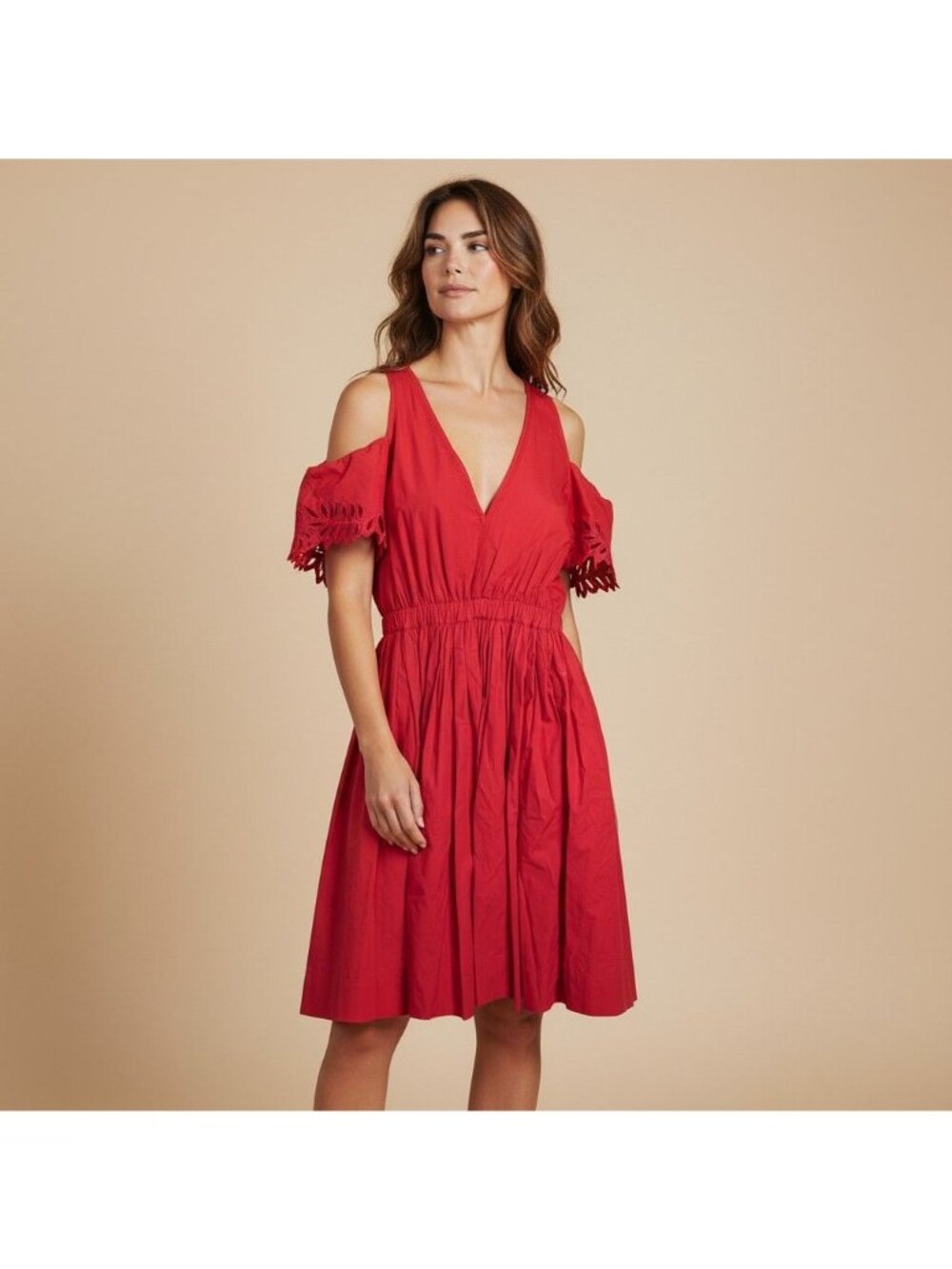 Fendi Cold-Shoulder Coral Red Cotton Midi Dress Size US 4 IT 40